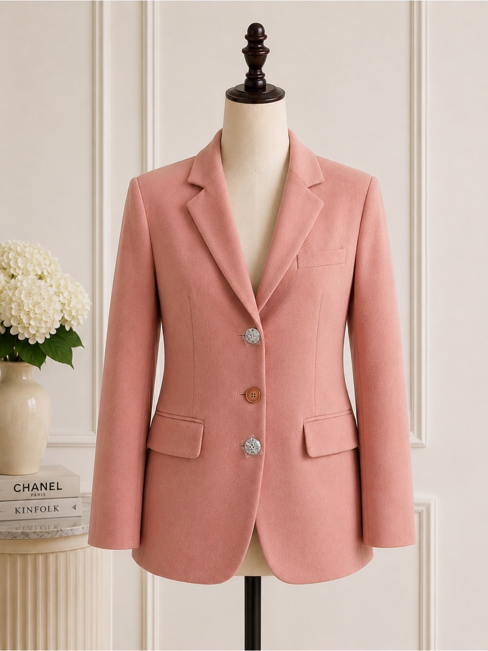 Vintage Blush Pink Single-Breasted Notch-Lapel Blazer